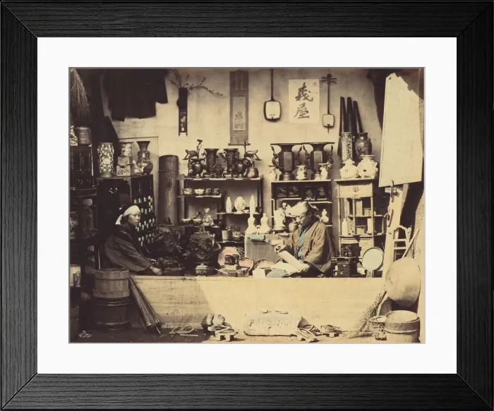 Framed Print : Curio Shop, c. 1865. Creator: Felice Beato Framed Print : Curio Shop, c. 1865. Creator: Felice Beato