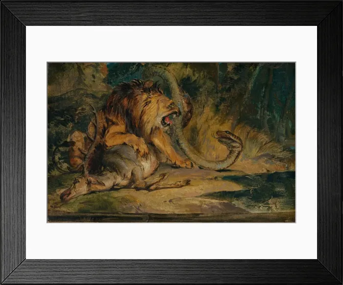 Framed Print : Lion Defending its Prey, c. 1840. Creator: Edwin Henry Landseer Framed Print : Lion Defending its Prey, c. 1840. Creator: Edwin Henry Landseer