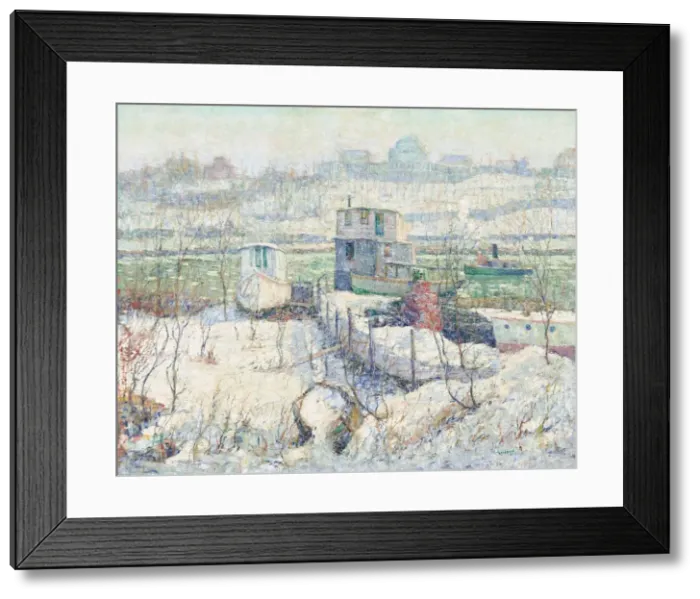 Framed Print : Boathouse, Winter, Harlem River, c. 1916. Creator: Ernest Lawson Framed Print : Boathouse, Winter, Harlem River, c. 1916. Creator: Ernest Lawson