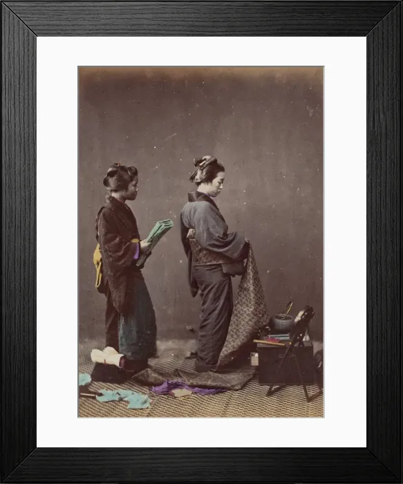 Framed Print : Putting on the Obi or Girdle, 1868. Creator: Felice Beato Framed Print : Putting on the Obi or Girdle, 1868. Creator: Felice Beato