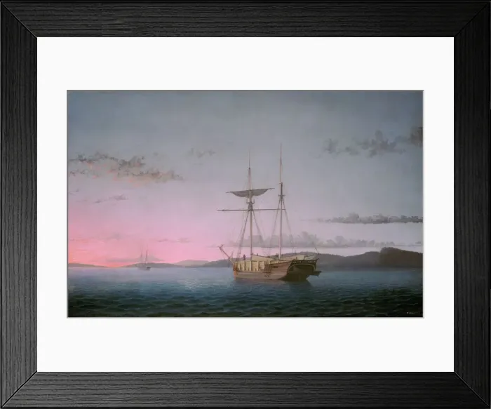 Framed Print : Lumber Schooners at Evening on Penobscot Bay, 1863. Creator: Fitz Hugh Lane Framed Print : Lumber Schooners at Evening on Penobscot Bay, 1863. Creator: Fitz Hugh Lane