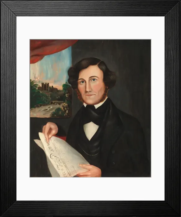 Framed Print : Man Named Hubbard Reading Boston Atlas, 1843 or after. Creator: Unknown Framed Print : Man Named Hubbard Reading Boston Atlas, 1843 or after. Creator: Unknown