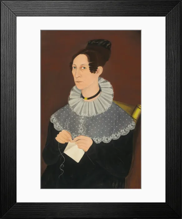 Framed Print : Probably Sarah Cook Arnold Knitting, c. 1830. Creator: Unknown Framed Print : Probably Sarah Cook Arnold Knitting, c. 1830. Creator: Unknown