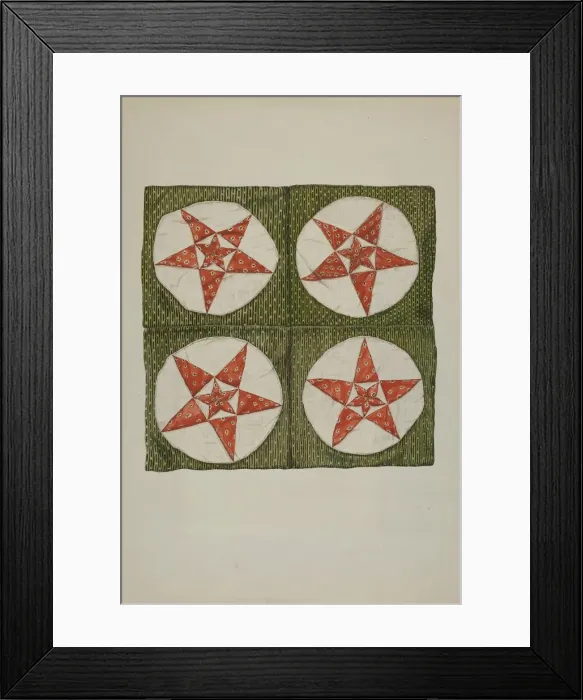 Framed Print : Quilt Blocks - Applique Star, 1935  /  1942. Creator: Unknown