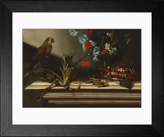 Framed Print : Still Life with Artichokes and a Parrot, 17th century. Creator: Unknown Framed Print : Still Life with Artichokes and a Parrot, 17th century. Creator: Unknown