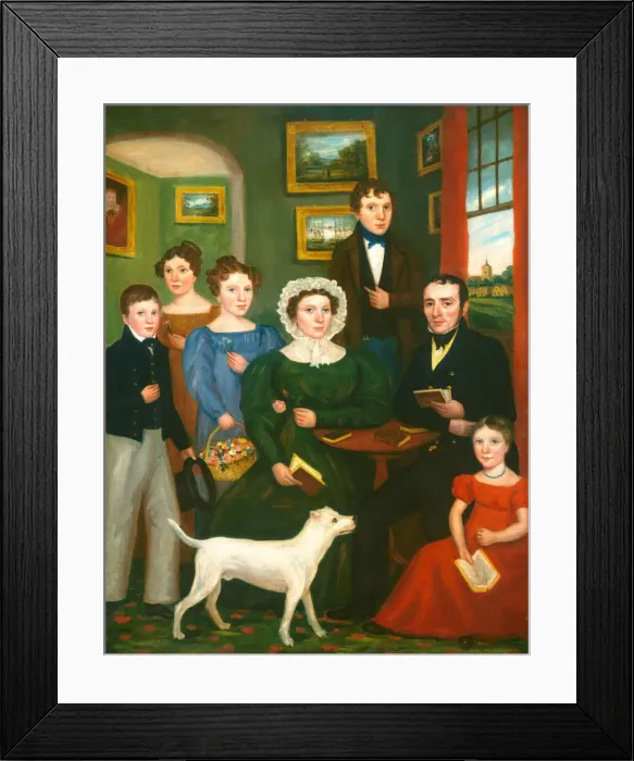 Framed Print : Portrait of an Unknown Family with a Terrier, c. 1825 / 1835. Creator: Unknown Framed Print : Portrait of an Unknown Family with a Terrier, c. 1825 / 1835. Creator: Unknown