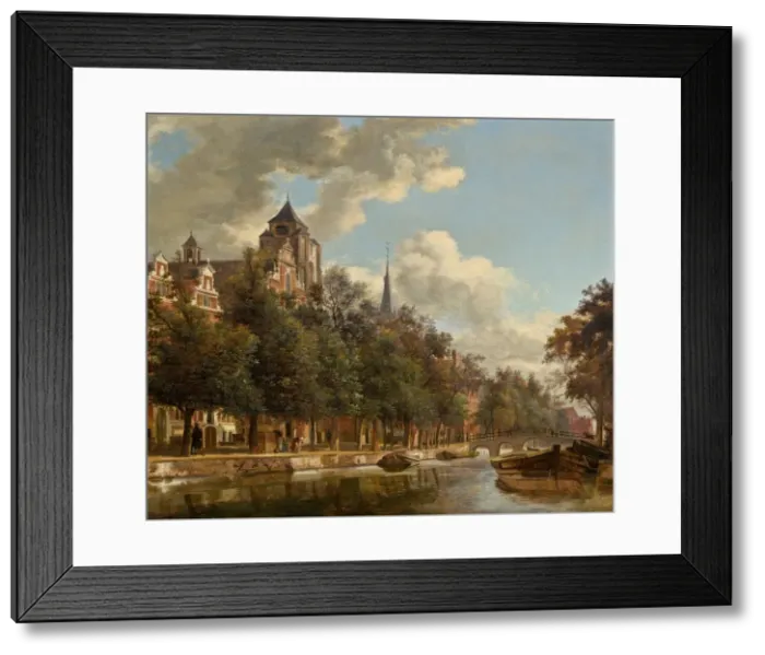 Framed Print : View Down a Dutch Canal, c. 1670. Creator: Jan van der Heyden