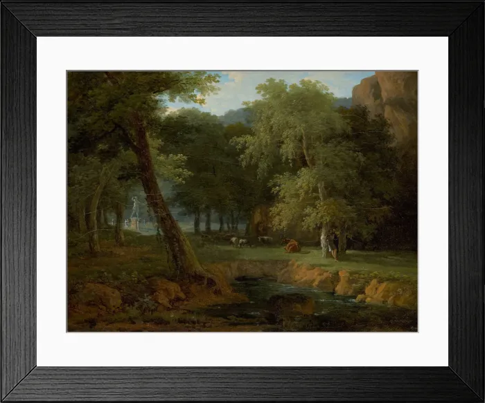Framed Print : Woodland Scene with Nymphs and a Herm, c. 1810. Creator: Jean-Victor Bertin Framed Print : Woodland Scene with Nymphs and a Herm, c. 1810. Creator: Jean-Victor Bertin