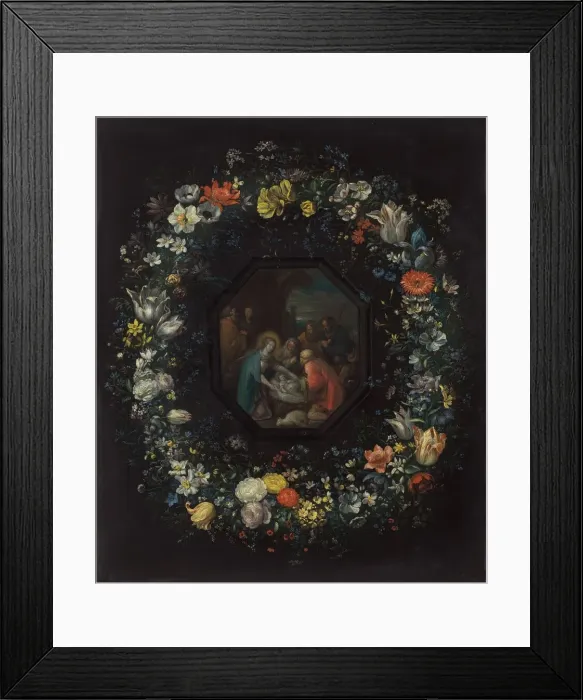 Framed Print : Garland of Flowers with Adoration of the Shepherds, c. 1625 / 1630 Framed Print : Garland of Flowers with Adoration of the Shepherds, c. 1625 / 1630
