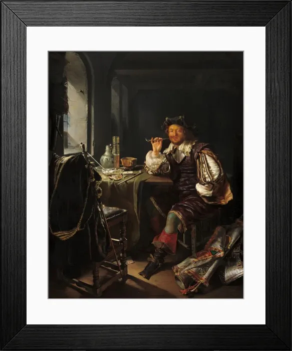 Framed Print : A Soldier Smoking a Pipe, c. 1657 / 1658. Creator: Frans van Mieris Framed Print : A Soldier Smoking a Pipe, c. 1657 / 1658. Creator: Frans van Mieris