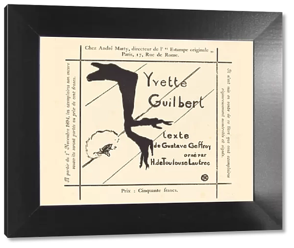 Advertisement for the Album Yvette Guilbert, 1894. Creator: Henri de Toulouse-Lautrec