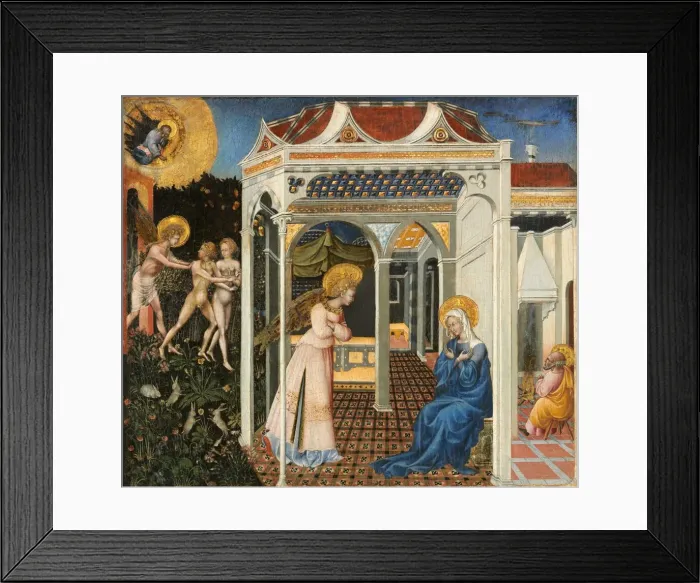 Framed Print : The Annunciation and Expulsion from Paradise, c. 1435. Creator: Giovanni di Paolo