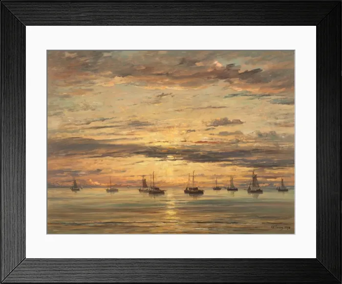 Framed Print : Sunset at Scheveningen: A Fleet of Fishing Vessels at Anchor, 1894 Framed Print : Sunset at Scheveningen: A Fleet of Fishing Vessels at Anchor, 1894