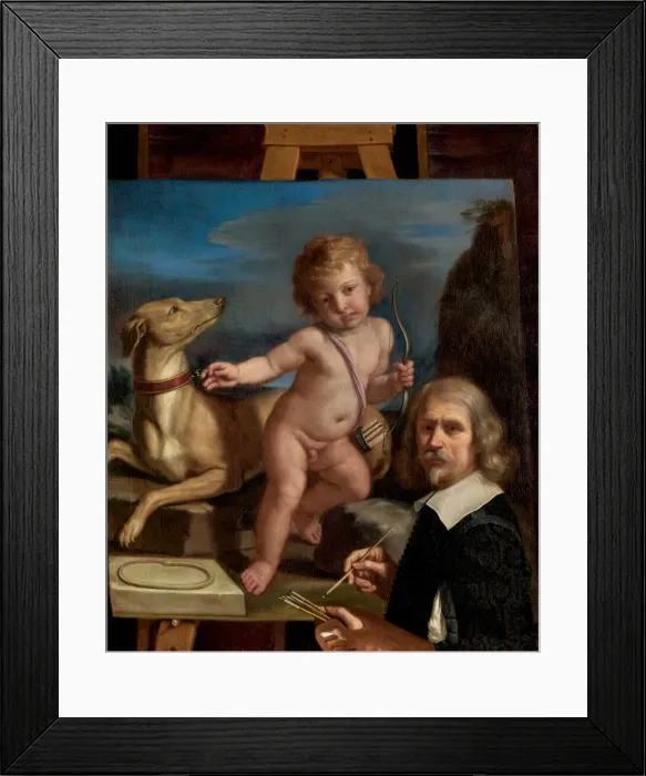 Framed Print : Self-Portrait before a Painting of Amor Fedele, 1655. Creator: Guercino Framed Print : Self-Portrait before a Painting of Amor Fedele, 1655. Creator: Guercino