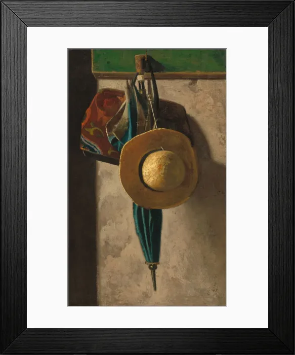 Framed Print : Straw Hat, Bag, and Umbrella, 1890 / early 1900s. Creator: John Frederick Peto Framed Print : Straw Hat, Bag, and Umbrella, 1890 / early 1900s. Creator: John Frederick Peto