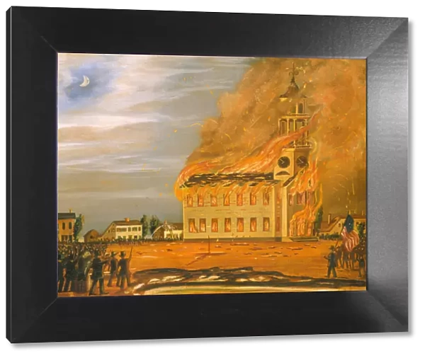 Burning of Old South Church, Bath, Maine, c. 1854. Creator: John Hilling