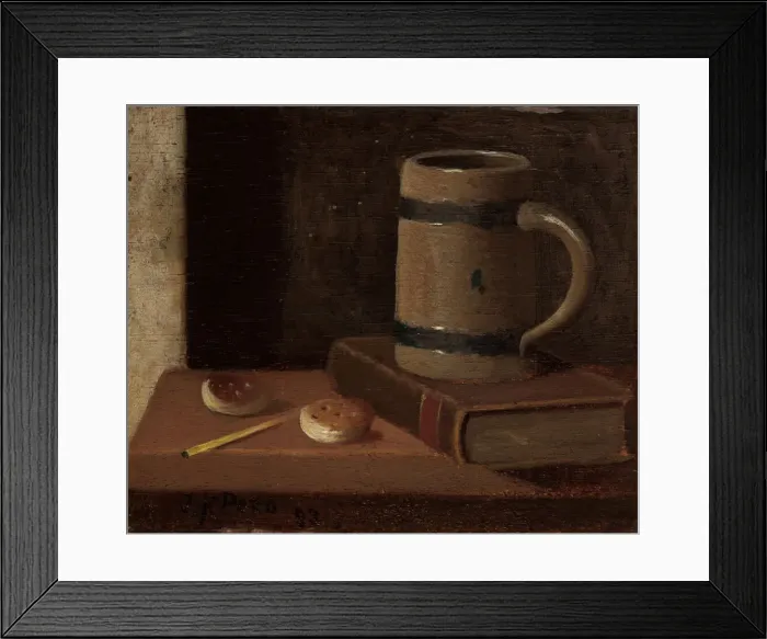 Framed Print : Mug, Book, Biscuits, and Match, 1893. Creator: John Frederick Peto Framed Print : Mug, Book, Biscuits, and Match, 1893. Creator: John Frederick Peto