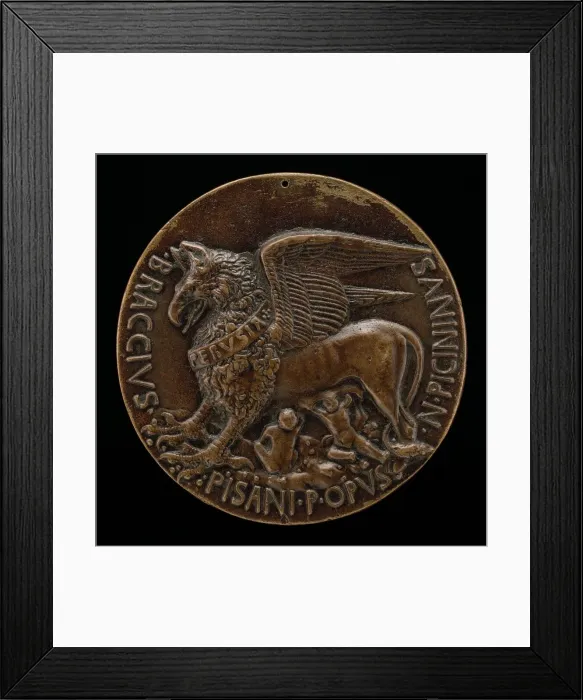 Framed Print : The She-Griffin of Perugia Suckling Two Infants [reverse], c. 1441. Creator: Pisanello