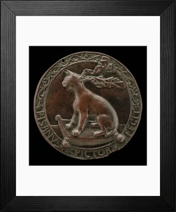 Framed Print : Blindfolded Lynx Seated on a Cushion [reverse], c. 1441  /  1444. Creator: Pisanello