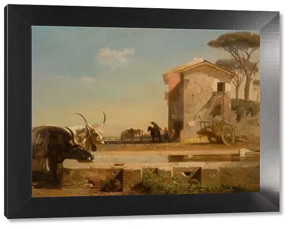 Cattle At A Drinking Place In The Campagna, Rome, 1854. Creator: George Heming Mason