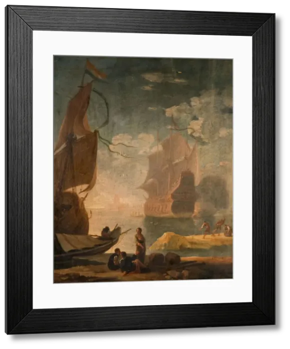 Framed Print : Harbour Scene With Man-Of-War And Figures On A Quay, 1825. Creator: Claude-Joseph Vernet Framed Print : Harbour Scene With Man-Of-War And Figures On A Quay, 1825. Creator: Claude-Joseph Vernet