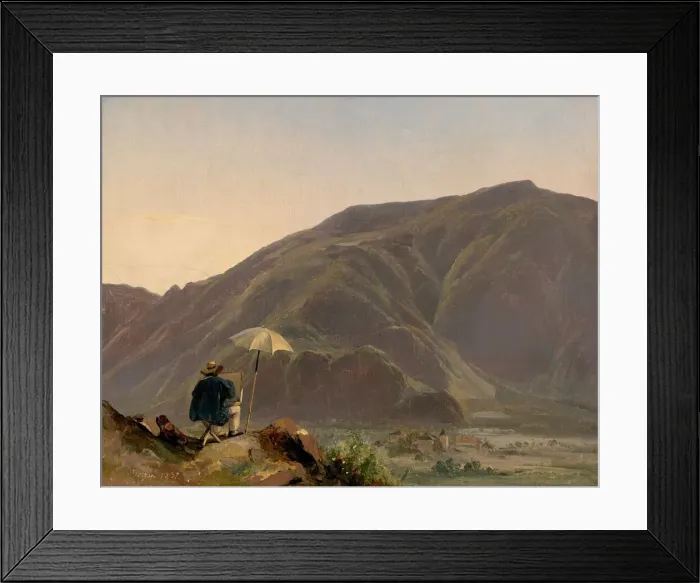Framed Print : View of Bozen with a Painter, 1837. Creator: Jules Coignet Framed Print : View of Bozen with a Painter, 1837. Creator: Jules Coignet