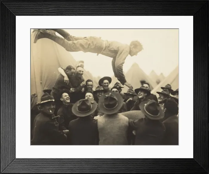 Framed Print : Soldier Thrown in Air, 1917. Creator: Lewis Wickes Hine Framed Print : Soldier Thrown in Air, 1917. Creator: Lewis Wickes Hine