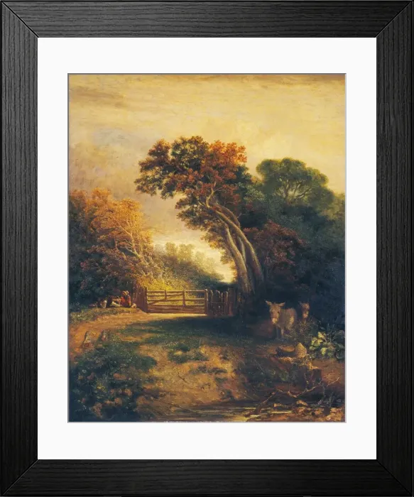 Framed Print : Landscape with Picnickers and Donkeys by a Gate, c. 1830-1880. Creator: Joseph Paul Framed Print : Landscape with Picnickers and Donkeys by a Gate, c. 1830-1880. Creator: Joseph Paul