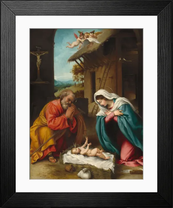 Framed Print : The Nativity, 1523. Creator: Lorenzo Lotto Framed Print : The Nativity, 1523. Creator: Lorenzo Lotto