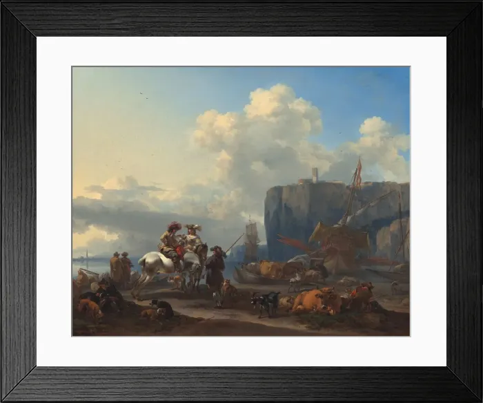 Framed Print : View of an Italian Port, early 1660s. Creator: Nicolaes Berchem Framed Print : View of an Italian Port, early 1660s. Creator: Nicolaes Berchem