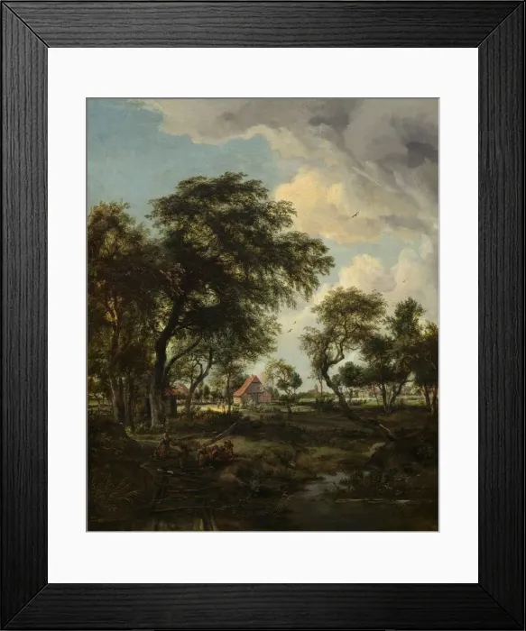 Framed Print : A Farm in the Sunlight, 1668. Creator: Meindert Hobbema Framed Print : A Farm in the Sunlight, 1668. Creator: Meindert Hobbema