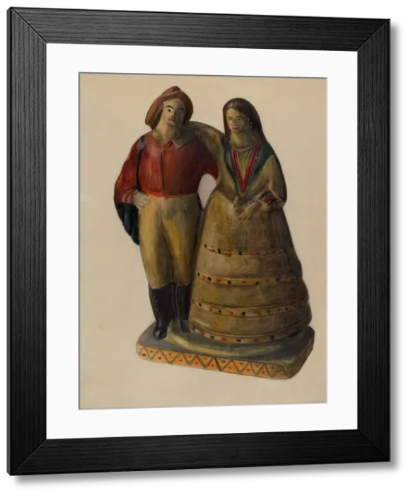 Framed Print : Fisherman and Woman, c. 1937. Creator: Mina Lowry Framed Print : Fisherman and Woman, c. 1937. Creator: Mina Lowry
