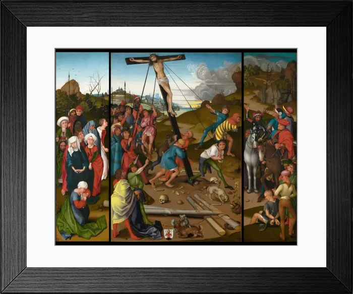 Framed Print : The Raising of the Cross [center, left, and right panels], c. 1480  /  1490