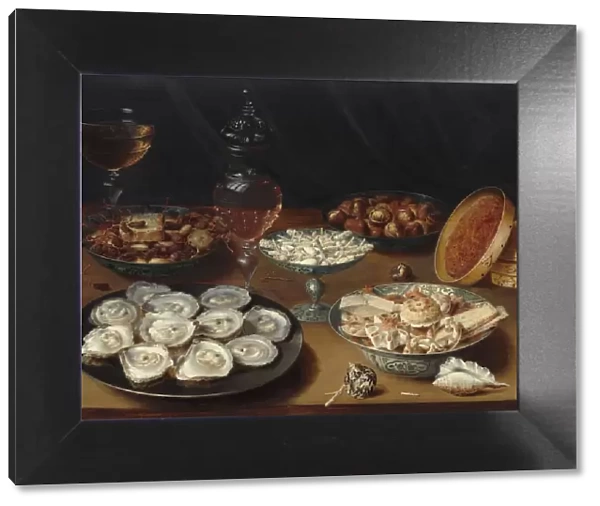 Dishes with Oysters, Fruit, and Wine, c. 1620  /  1625. Creator: Osias Beert the Elder