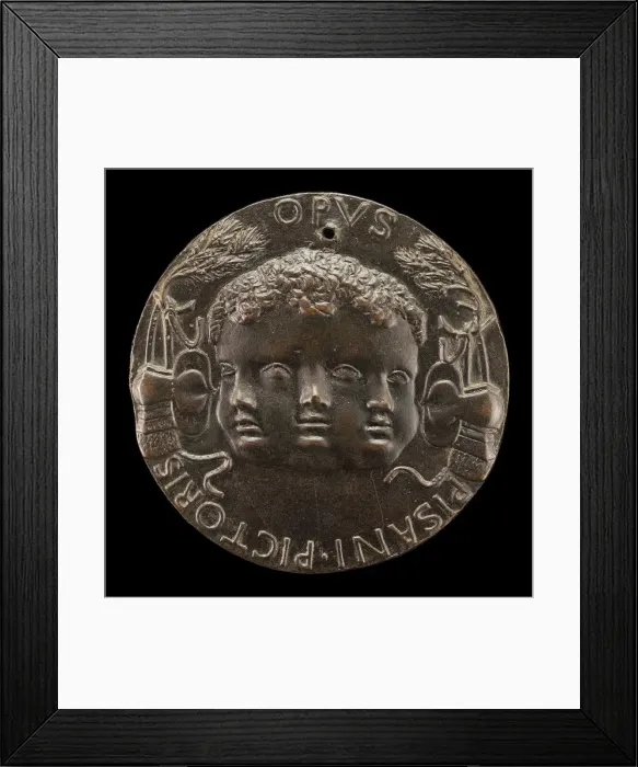 Framed Print : Head with Three Infantile Faces [reverse], c. 1440  /  1444. Creator: Pisanello