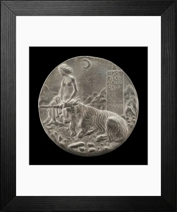 Framed Print : Innocence and Unicorn in a Moonlit Landscape [reverse], 1447. Creator: Pisanello