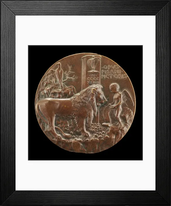 Framed Print : Lion Being Taught by Cupid to Sing [reverse], 1444. Creator: Pisanello