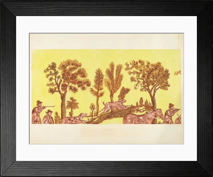 Framed Print : Bandbox Design (Rabbit Hunt), 1935  /  1942. Creator: Unknown