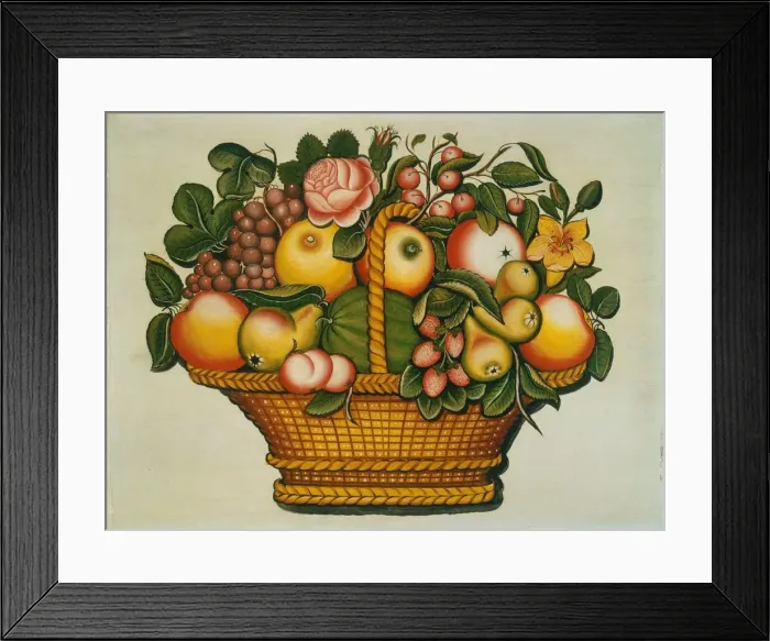 Framed Print : Basket of Fruit with Flowers, c. 1830. Creator: Unknown Framed Print : Basket of Fruit with Flowers, c. 1830. Creator: Unknown