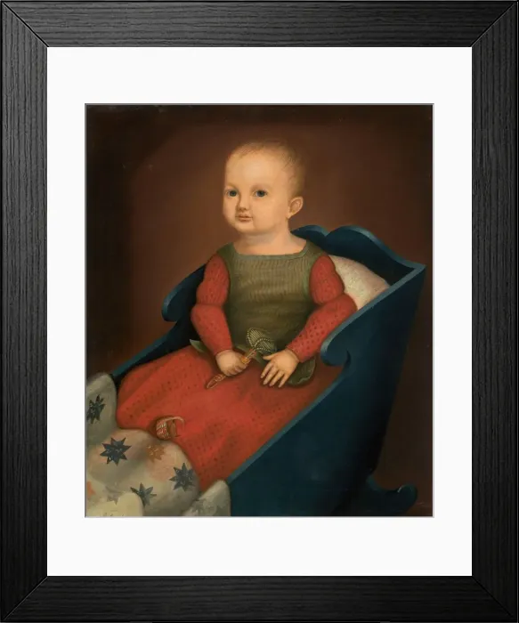 Framed Print : Baby in Blue Cradle, c. 1840. Creator: Unknown Framed Print : Baby in Blue Cradle, c. 1840. Creator: Unknown