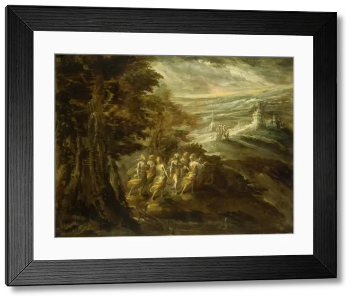 Framed Print : Fantastic Landscape with Figures, late 16th century. Creator: Unknown Framed Print : Fantastic Landscape with Figures, late 16th century. Creator: Unknown