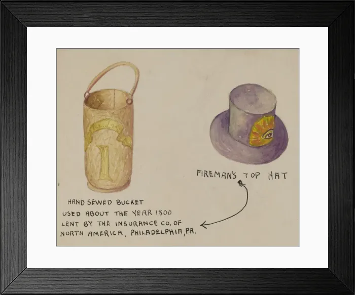 Framed Print : Firemans Hat and Bucket, 1935 / 1942. Creator: Unknown Framed Print : Firemans Hat and Bucket, 1935 / 1942. Creator: Unknown