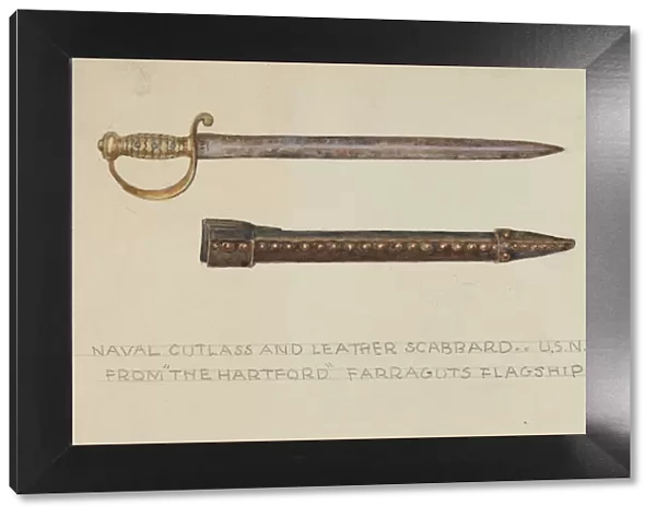 Cutlass and Leather Scabbard, 1935  /  1942. Creator: Unknown