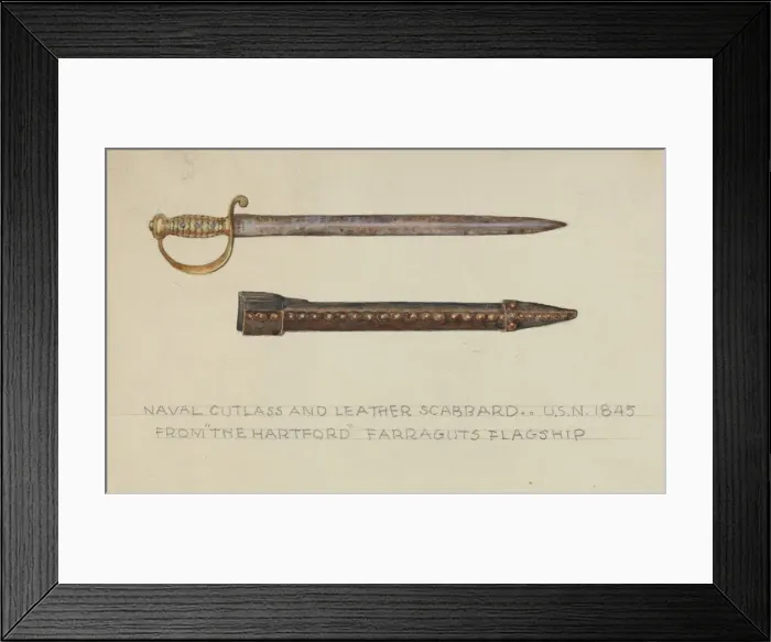 Framed Print : Cutlass and Leather Scabbard, 1935 / 1942. Creator: Unknown Framed Print : Cutlass and Leather Scabbard, 1935 / 1942. Creator: Unknown