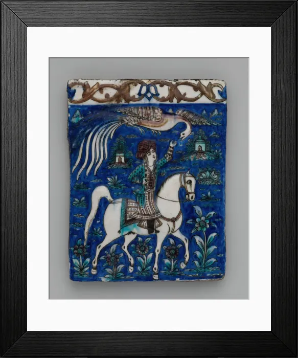 Framed Print : Tile with an Image of a Prince on Horseback, Iran, second half 19th century Framed Print : Tile with an Image of a Prince on Horseback, Iran, second half 19th century