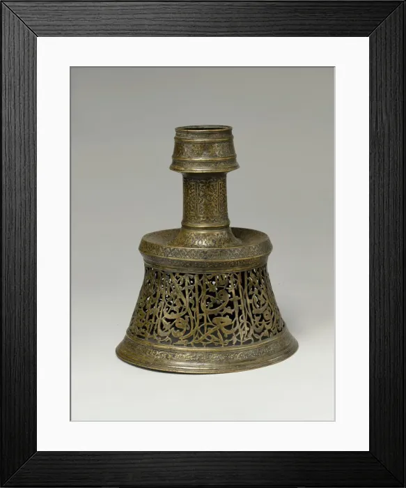 Framed Print : Candlestick inscribed with Wishes for Good Fortune, Peace and Happiness to its Owner Framed Print : Candlestick inscribed with Wishes for Good Fortune, Peace and Happiness to its Owner