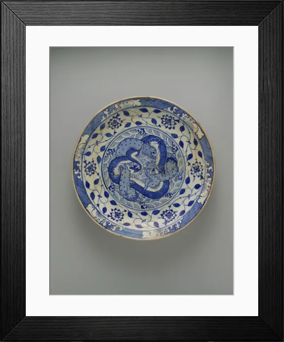 Framed Print : Dish with Two Intertwined Dragons, Iran, ca. 1640. Creator: Unknown