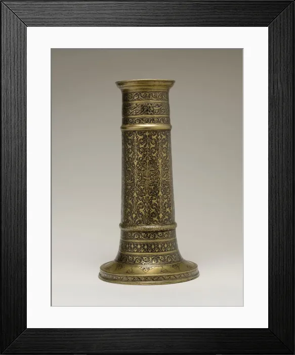 Framed Print : Engraved Lamp Stand with a Cylindrical Body, Iran, second half 16th century Framed Print : Engraved Lamp Stand with a Cylindrical Body, Iran, second half 16th century
