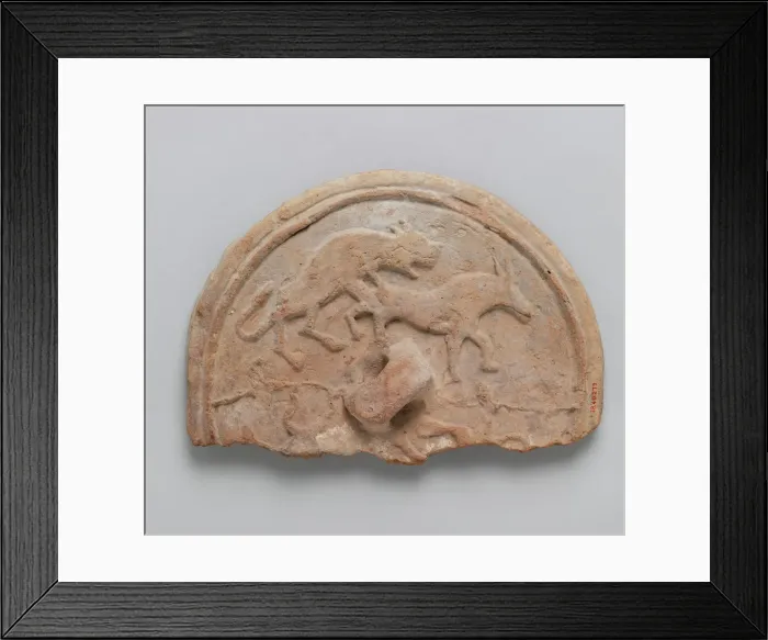 Framed Print : Lid with a Lion attacking a Bull, Iran, 12th century. Creator: Unknown Framed Print : Lid with a Lion attacking a Bull, Iran, 12th century. Creator: Unknown