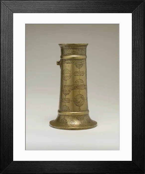 Framed Print : Engraved Lamp Stand with Cartouches and Medallions, Iran, 16th century. Creator: Unknown Framed Print : Engraved Lamp Stand with Cartouches and Medallions, Iran, 16th century. Creator: Unknown